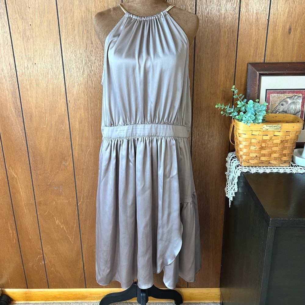 Vintage Maggy London Women's Halter Neck‎ Midi Dress Gold Strap Sleeveless